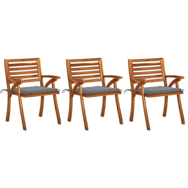 

vidaXL Sillas de comedor de jardín con cojines 3 uds madera de acacia - Marrón