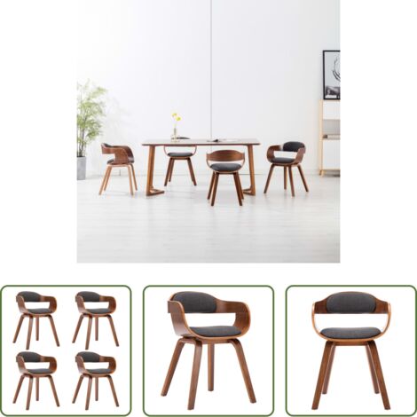 vidaXL Sillas de comedor de madera curvada -  Sillas de comedor 4 unidades tela y madera curvada gris oscuro