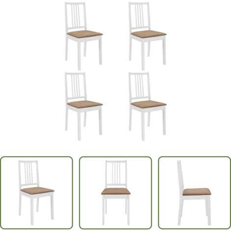 vidaXL Sillas de comedor de madera -  Sillas de comedor con cojines 4 unidades madera maciza blanca