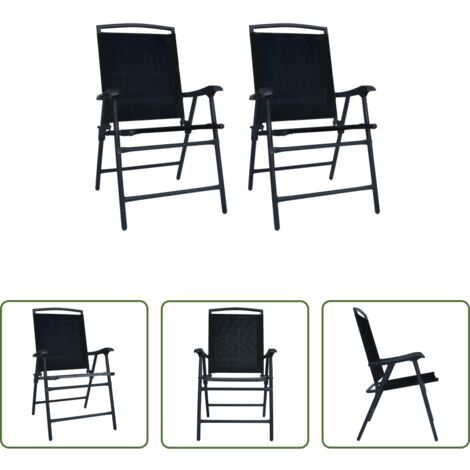 vidaXL Sillas de comedor exterior -  Sillas plegables de jardín 2 unidades textilene negro