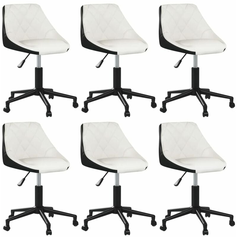 

vidaXL Sillas de comedor giratorias 6 uds piel sintética blanca negra - Blanco