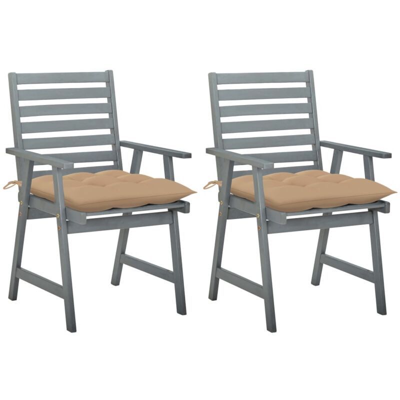 

vidaXL Sillas de comedor jardín 2 uds madera maciza acacia con cojines - Gris