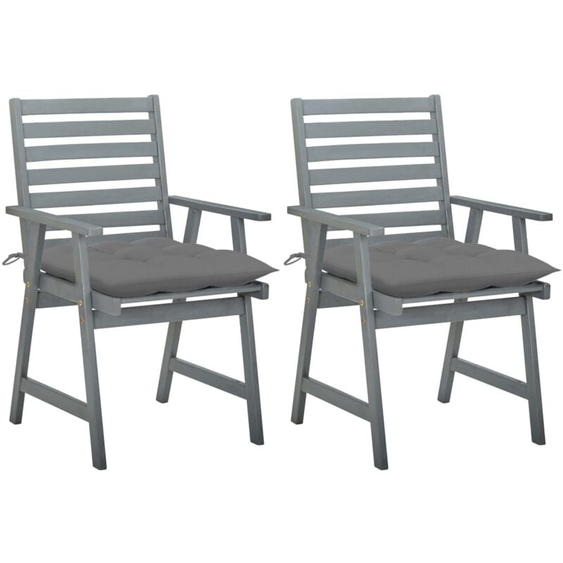 

vidaXL Sillas de comedor jardín 2 uds madera maciza acacia con cojines - Gris