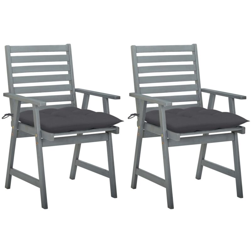 

vidaXL Sillas de comedor jardín 2 uds madera maciza acacia con cojines - Gris