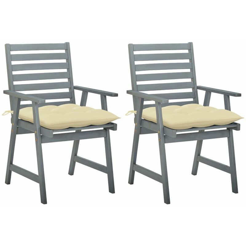 

vidaXL Sillas de comedor jardín 2 uds madera maciza acacia con cojines - Gris