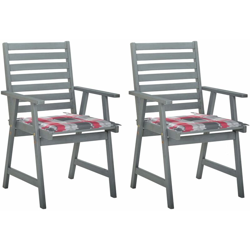 

vidaXL Sillas de comedor jardín 2 uds madera maciza acacia con cojines - Gris