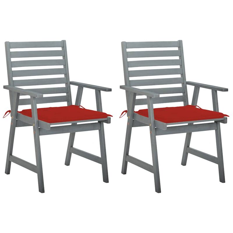 

vidaXL Sillas de comedor jardín 2 uds madera maciza acacia con cojines - Gris
