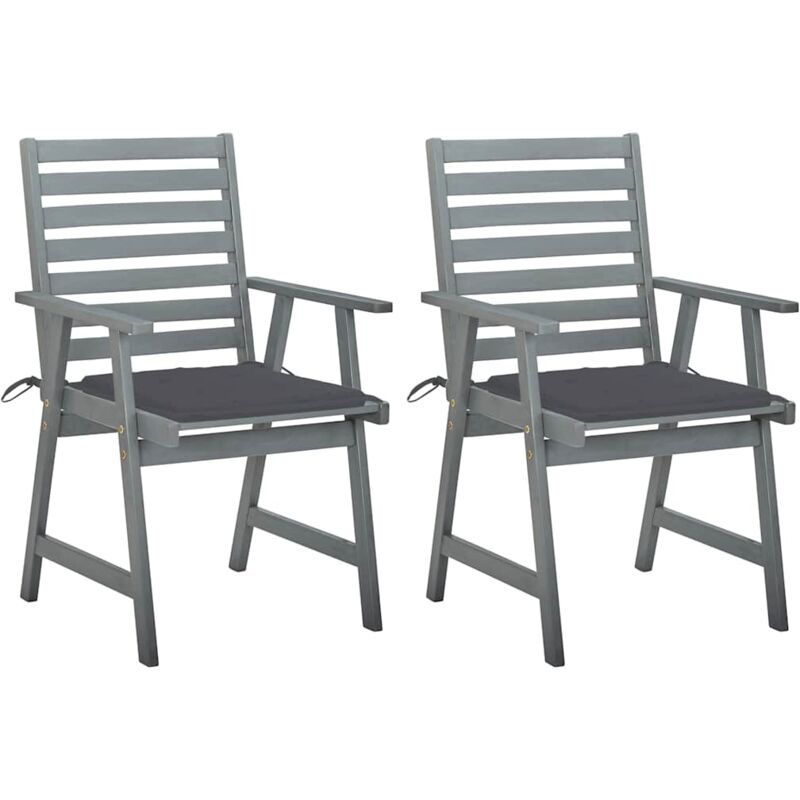 

vidaXL Sillas de comedor jardín 2 uds madera maciza acacia con cojines - Gris