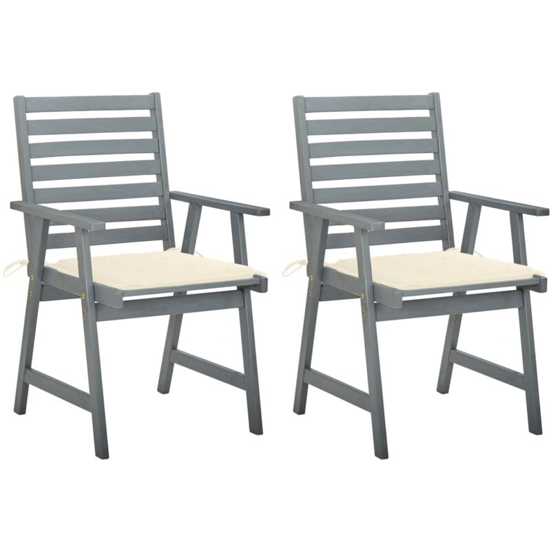 

vidaXL Sillas de comedor jardín 2 uds madera maciza acacia con cojines - Gris
