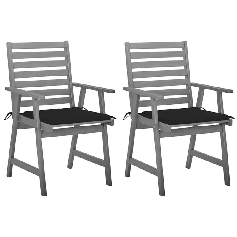 

vidaXL Sillas de comedor jardín 2 uds madera maciza acacia con cojines - Gris