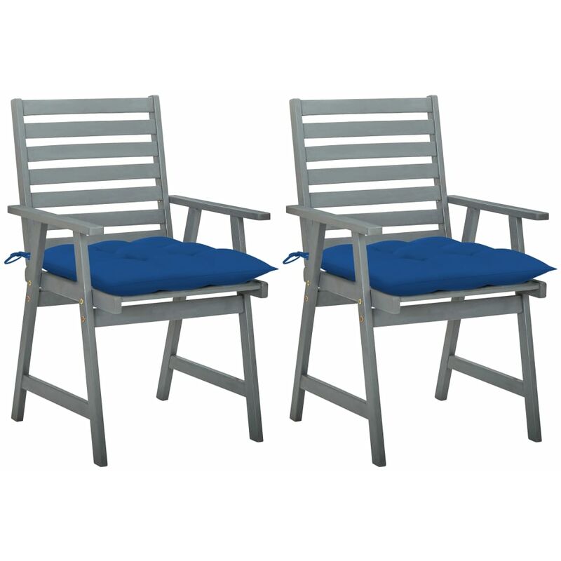 

vidaXL Sillas de comedor jardín 2 uds madera maciza acacia con cojines - Gris
