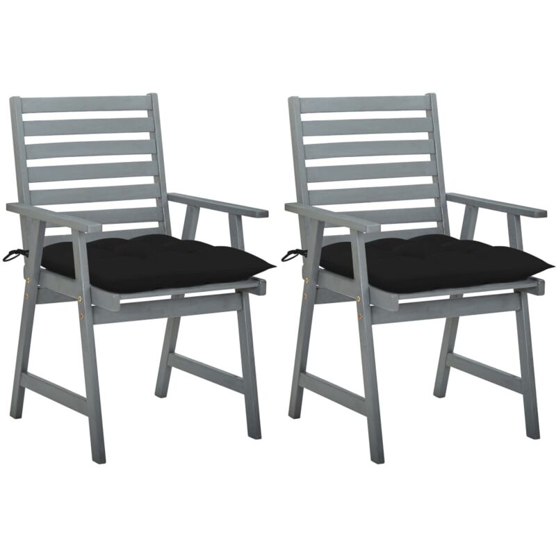 

vidaXL Sillas de comedor jardín 2 uds madera maciza acacia con cojines - Gris