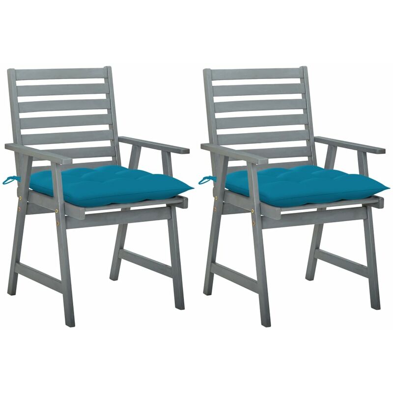 

vidaXL Sillas de comedor jardín 2 uds madera maciza acacia con cojines - Gris