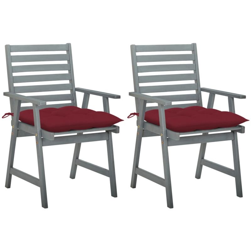 

vidaXL Sillas de comedor jardín 2 uds madera maciza acacia con cojines - Gris