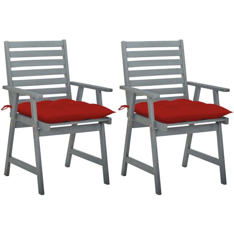 

vidaXL Sillas de comedor jardín 2 uds madera maciza acacia con cojines - Gris