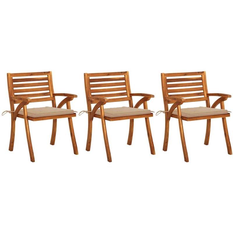 

vidaXL Sillas de comedor jardín con cojines 3 uds madera maciza acacia - Marrón
