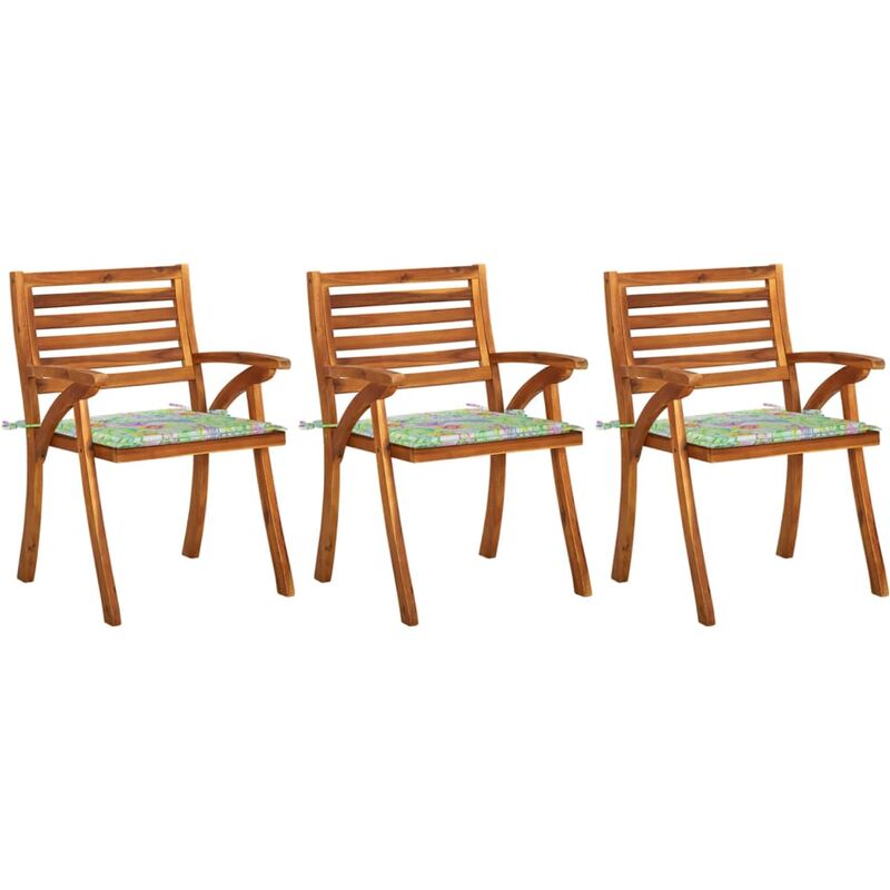 

vidaXL Sillas de comedor jardín con cojines 3 uds madera maciza acacia - Marrón