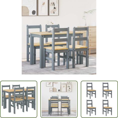 vidaXL Sillas de comedor -  Juego de comedor Panama 5 pzas madera maciza de pino gris