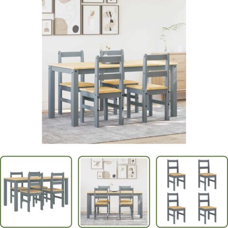 vidaXL Sillas de comedor -  Juego de comedor Panama 5 pzas madera maciza de pino gris
