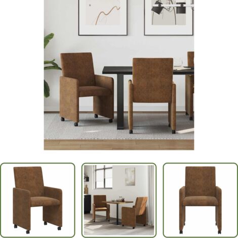 vidaXL Sillas de comedor modernas -  Sillas de Comedor con Ruedas 2 pcs Marrón 57 x 66 x 94 cm