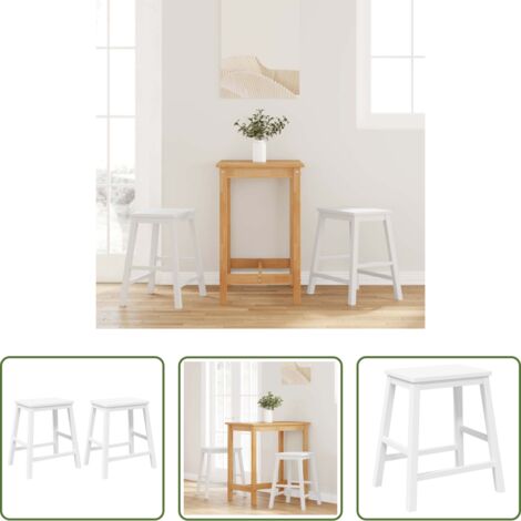 vidaXL Sillas de comedor -  Sillas de bar 2 uds madera maciza blanca caucho
