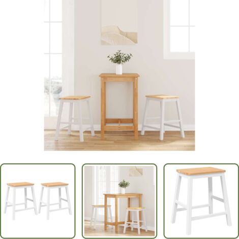 vidaXL Sillas de comedor -  Sillas de bar 2 uds madera maciza blanca caucho