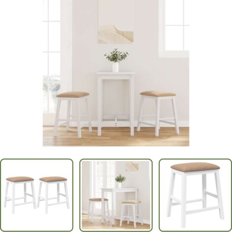 vidaXL Sillas de comedor -  Sillas de bar con cojines 2 uds madera maciza blanca caucho