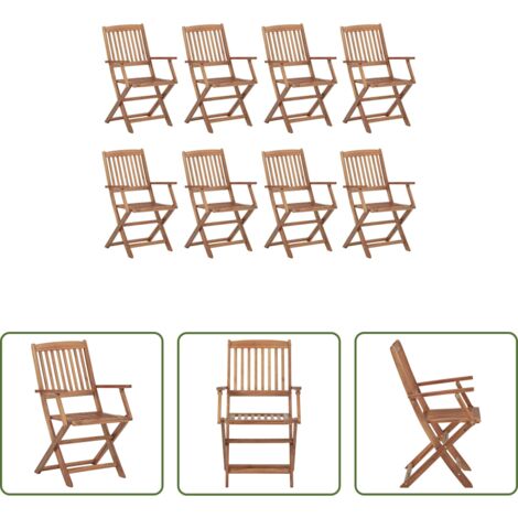 vidaXL Sillas de comedor -  Sillas de exterior plegables 8 uds madera maciza acacia