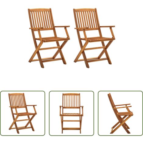 vidaXL Sillas de comedor -  Sillas de jardín plegables 2 unidades madera maciza de acacia
