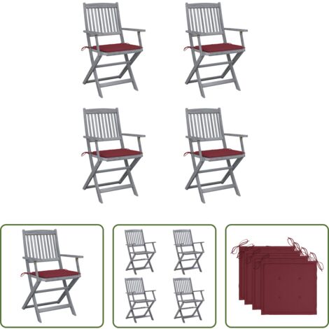 vidaXL Sillas de comedor -  Sillas de jardín plegables 4 uds cojines madera maciza acacia