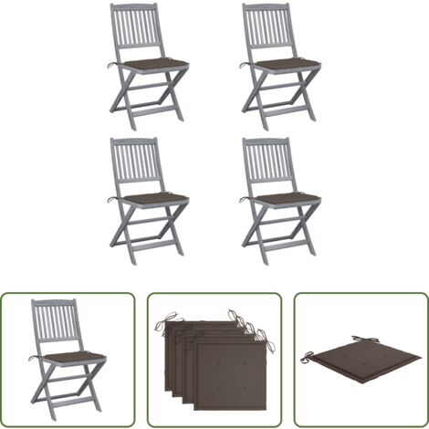 vidaXL Sillas de comedor -  Sillas de jardín plegables 4 uds cojines madera maciza acacia