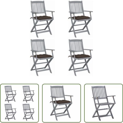 vidaXL Sillas de comedor -  Sillas de jardín plegables 4 uds cojines madera maciza acacia