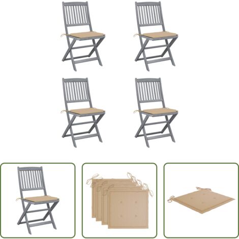 vidaXL Sillas de comedor -  Sillas de jardín plegables 4 uds cojines madera maciza acacia