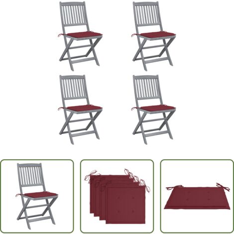 vidaXL Sillas de comedor -  Sillas de jardín plegables 4 uds cojines madera maciza acacia