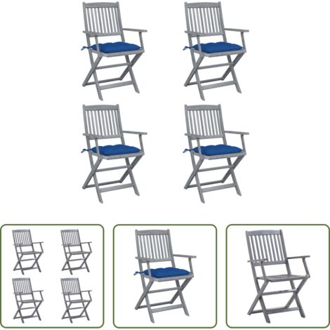 vidaXL Sillas de comedor -  Sillas de jardín plegables 4 uds cojines madera maciza acacia