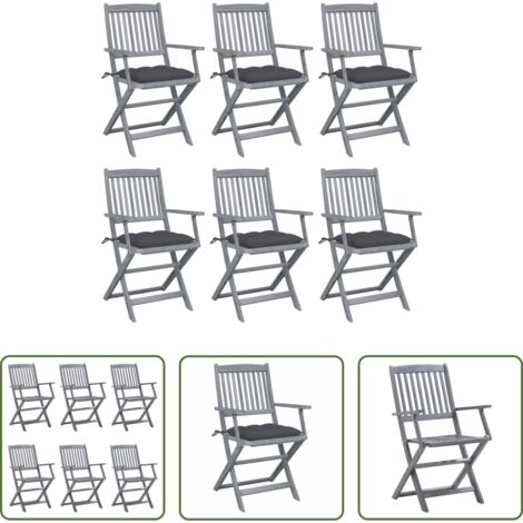 vidaXL Sillas de comedor -  Sillas de jardín plegables 6 uds cojines madera maciza acacia