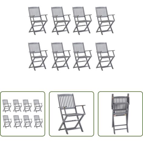 vidaXL Sillas de comedor -  Sillas de jardín plegables 8 uds y cojines madera maciza acacia
