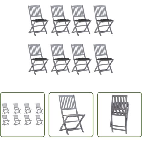vidaXL Sillas de comedor -  Sillas de jardín plegables 8 uds y cojines madera maciza acacia