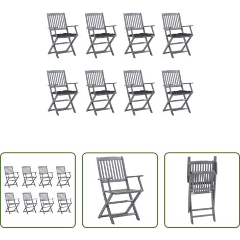vidaXL Sillas de comedor -  Sillas de jardín plegables 8 uds y cojines madera maciza acacia