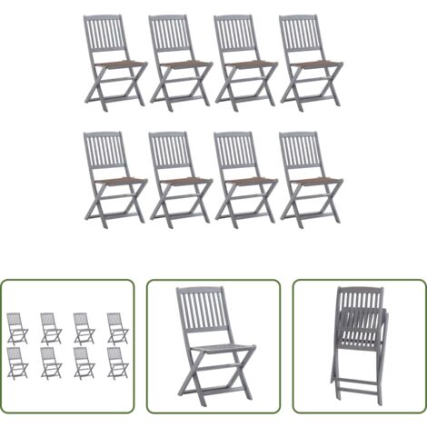vidaXL Sillas de comedor -  Sillas de jardín plegables 8 uds y cojines madera maciza acacia