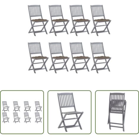 vidaXL Sillas de comedor -  Sillas de jardín plegables 8 uds y cojines madera maciza acacia