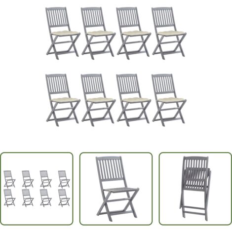 vidaXL Sillas de comedor -  Sillas de jardín plegables 8 uds y cojines madera maciza acacia