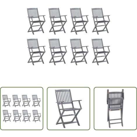 vidaXL Sillas de comedor -  Sillas de jardín plegables 8 uds y cojines madera maciza acacia