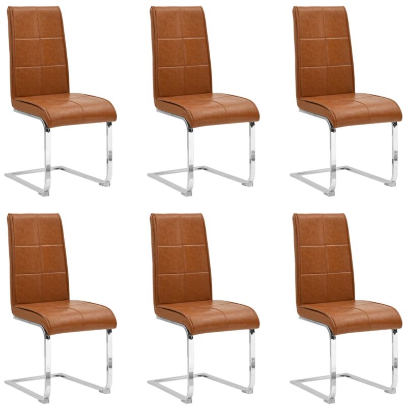 

vidaXL Sillas de Comedor Voladizas Cuero Sintético 6 Unidades Marrón Brillante - Marrón