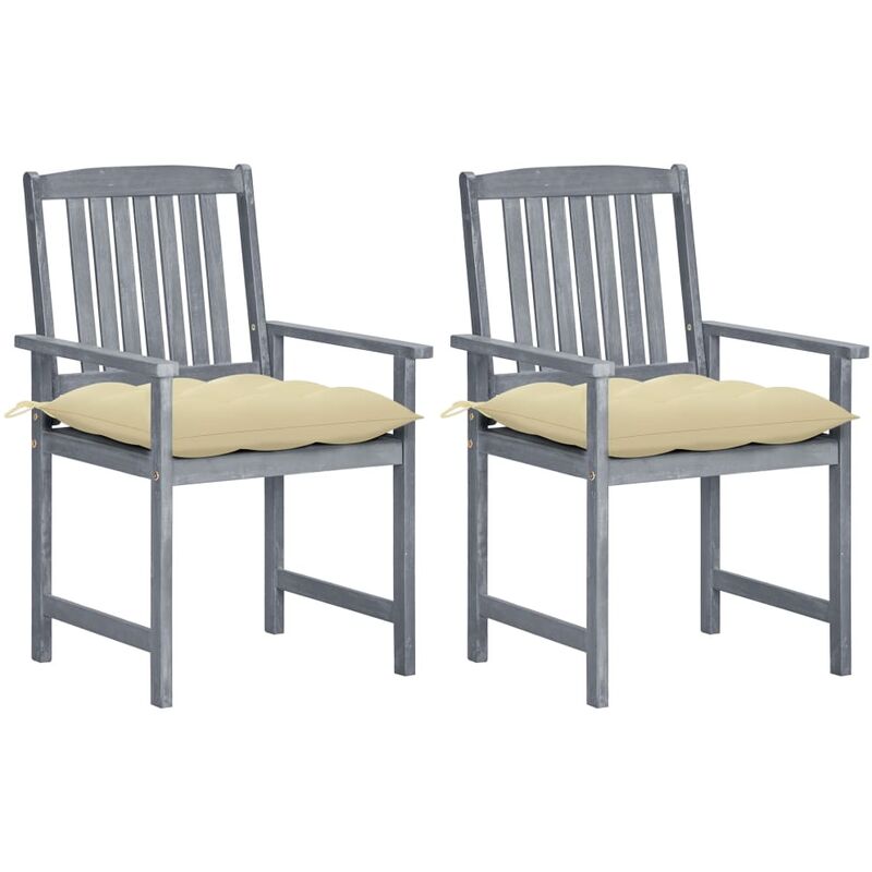 

vidaXL Sillas de director 2 uds madera maciza de acacia y cojines gris - Gris