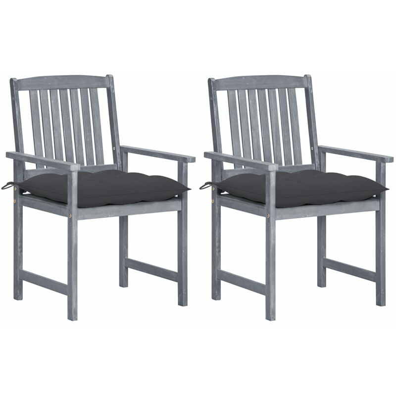

vidaXL Sillas de director 2 uds madera maciza de acacia y cojines gris - Gris