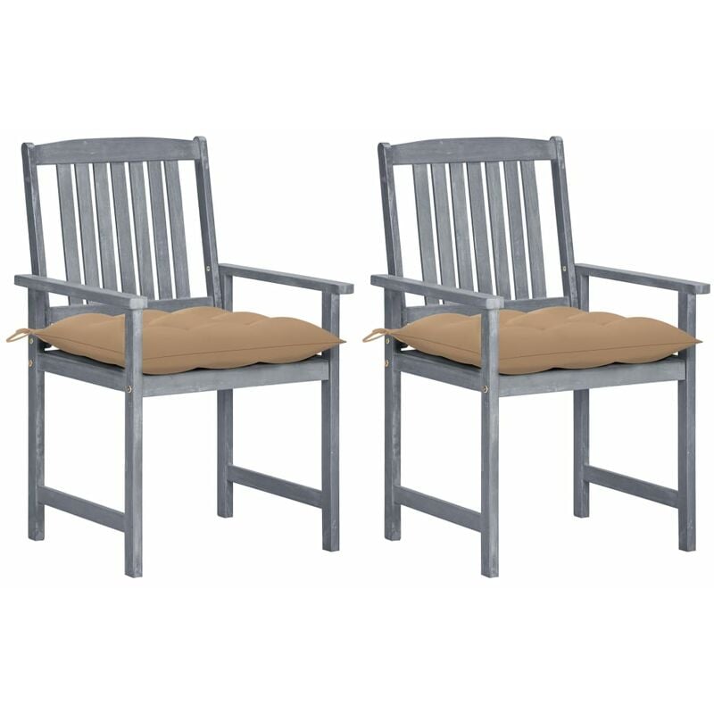 

vidaXL Sillas de director 2 uds madera maciza de acacia y cojines gris - Gris