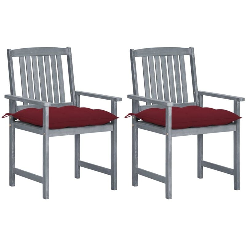 

vidaXL Sillas de director 2 uds madera maciza de acacia y cojines gris - Gris