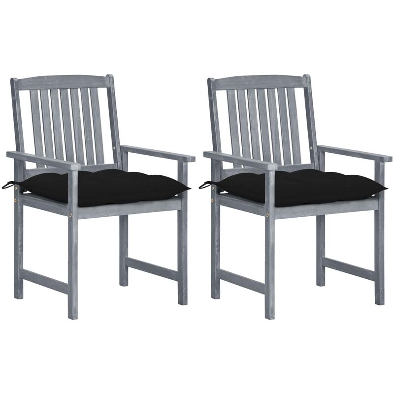 

vidaXL Sillas de director 2 uds madera maciza de acacia y cojines gris - Gris
