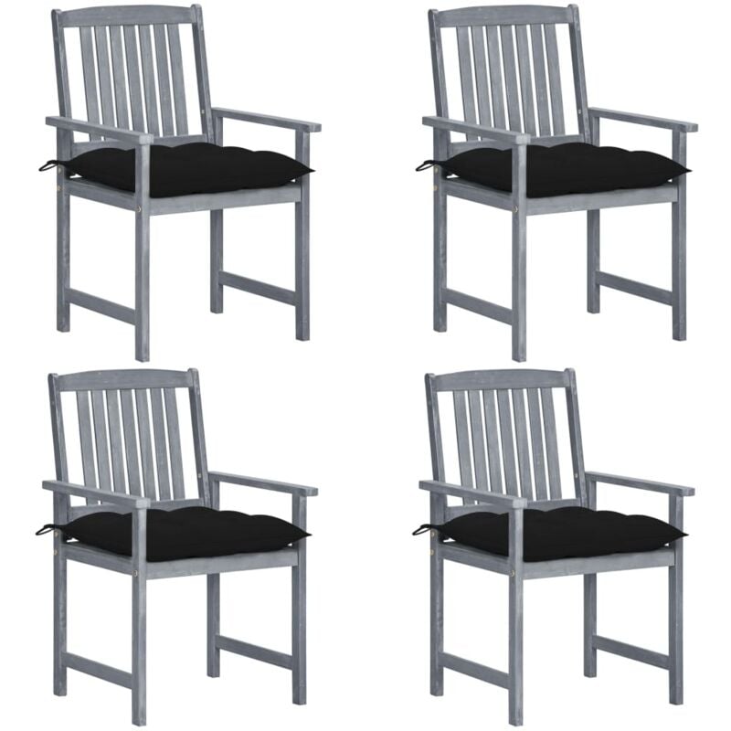 

vidaXL Sillas de director 4 uds madera maciza de acacia y cojines gris - Gris